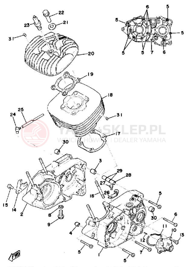 Schemat "Obudowa silnika - cylinder" do Yamaha DT175C