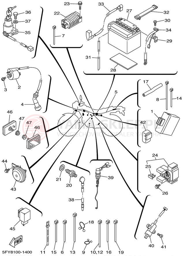 Schemat "układ elektryczny" do Yamaha TW200 TW200PC/TW200P