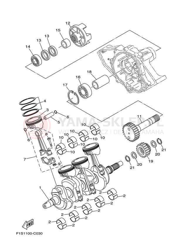 Schemat "Wał korbowy, tłok" do Yamaha AR230 High Output SRT1100AD