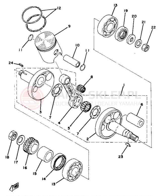 Schemat "Wał korbowy, tłok" do Yamaha GTMXD