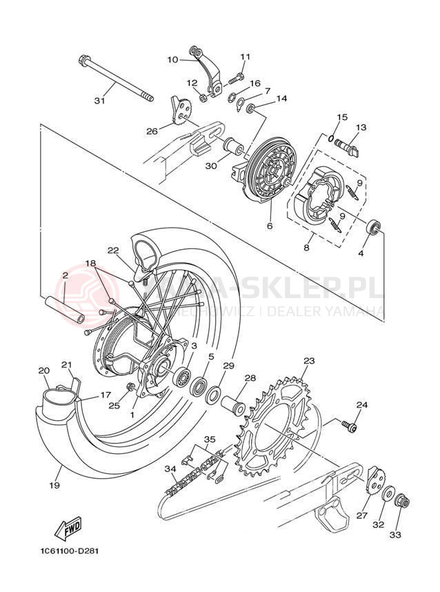 Schemat "Koło tył" do Yamaha TT-R230 TTR230TC/TTR230T
