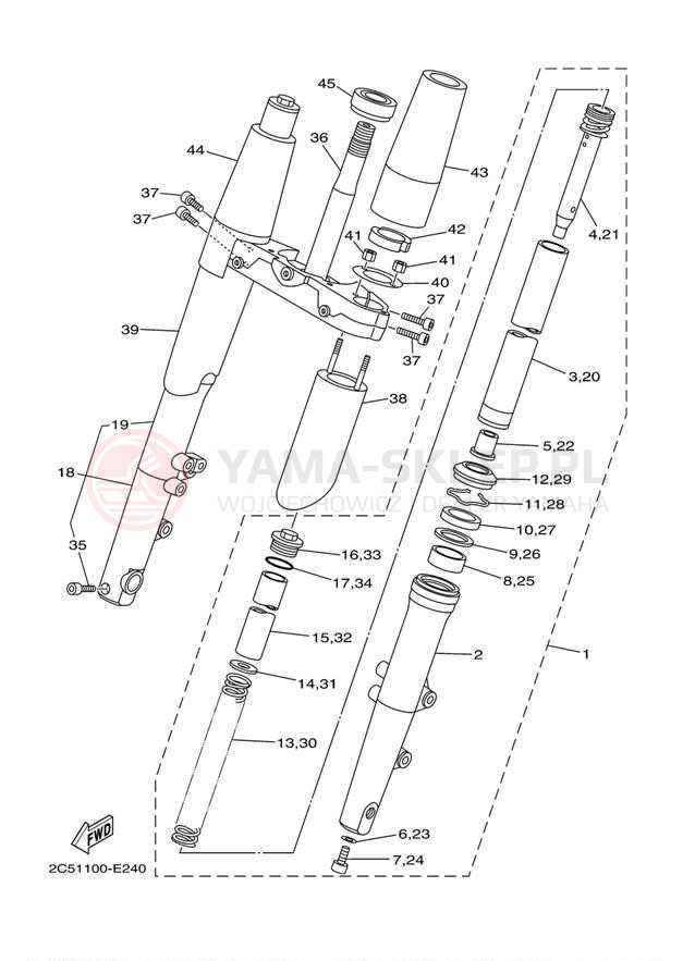 Schemat "Amortyzatory przód" do Yamaha STRATOLINER XV19CTYCS/XV19CTYS