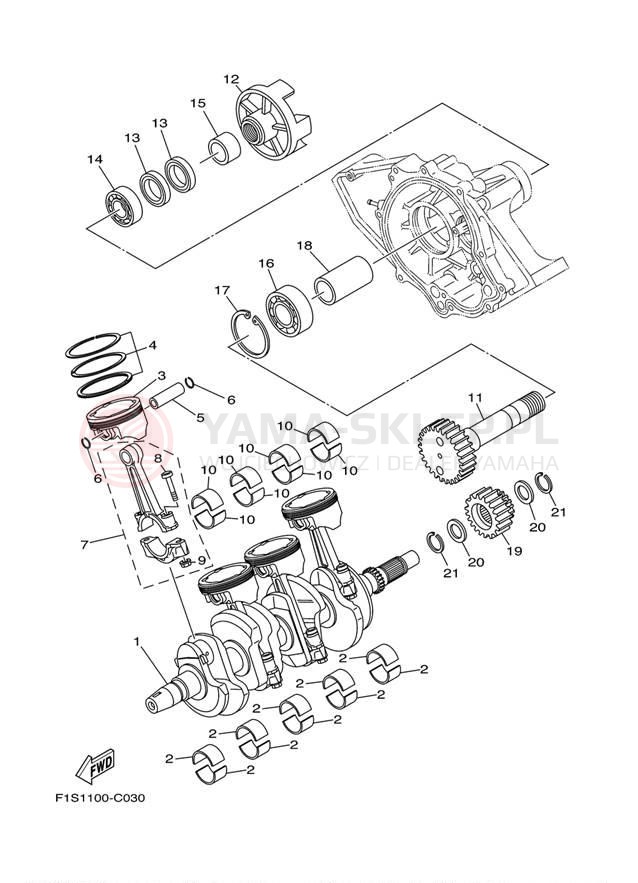 Schemat "Wał korbowy, tłok" do Yamaha 212X FAT1100BJ/FAT1100AJ