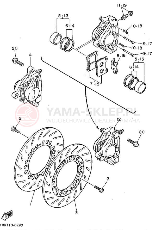 Schemat "Zacisk hamulcowy + tarcza przód" do Yamaha VIRAGO 750 XV750GC/XV750G