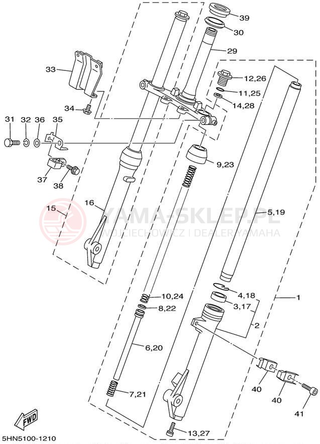 Schemat "Amortyzatory przód" do Yamaha TTR90 TTR90P