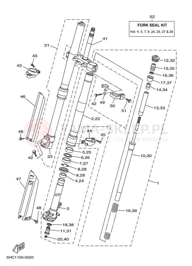 Schemat "Amortyzatory przód" do Yamaha YZ250 YZ250M1