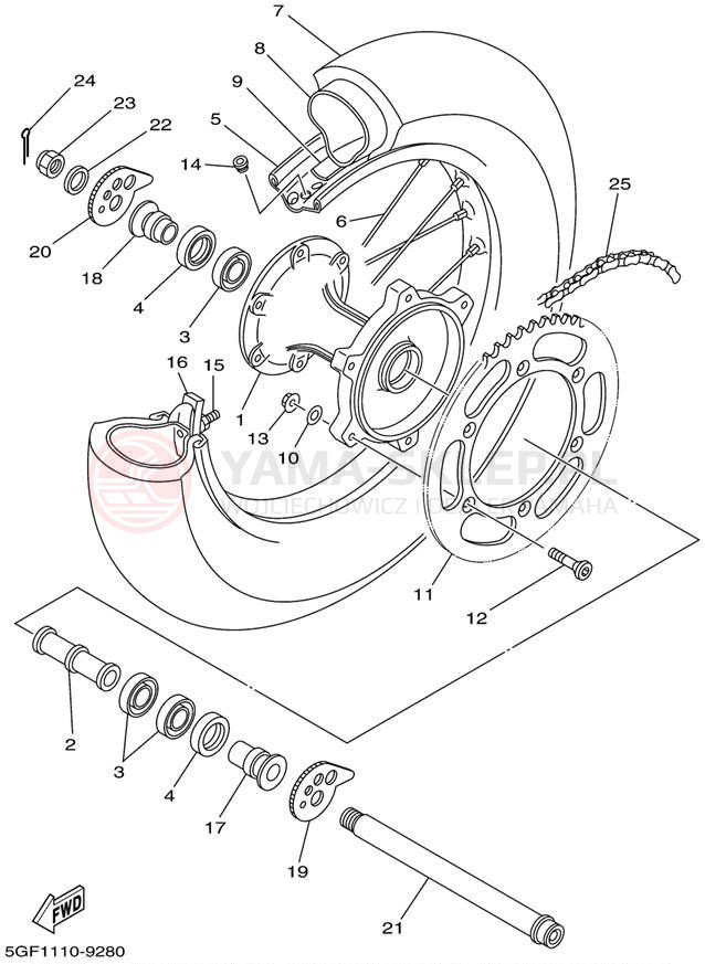 Schemat "Koło tył" do Yamaha TTR250 TTR250N/TTR250NC