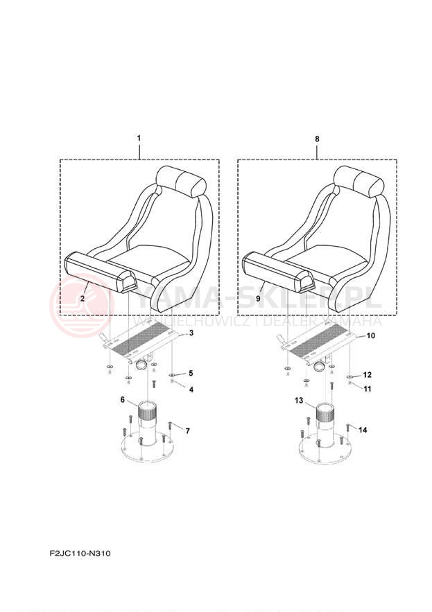 Schemat "SWIVEL SEAT" do Yamaha SX210 LAT1100BN
