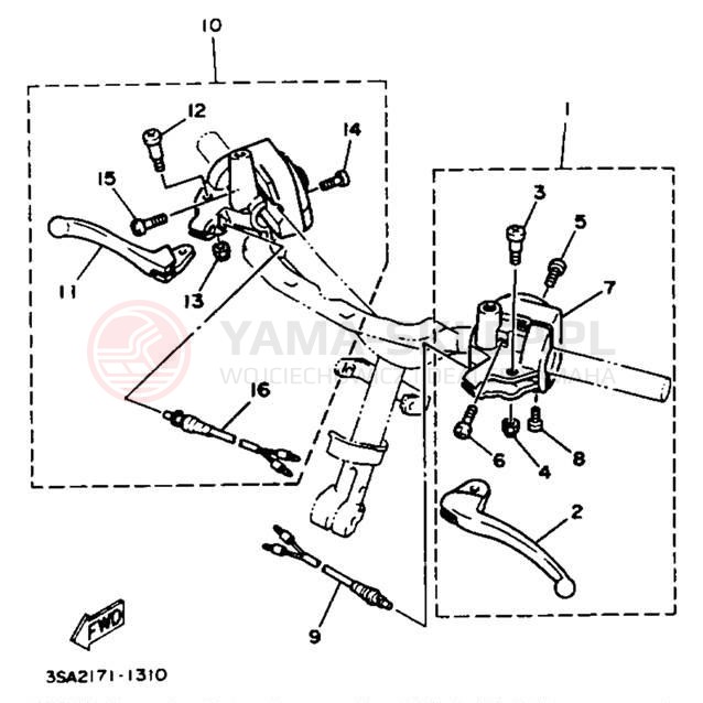 Schemat "Kierownica i osprzęt" do Yamaha JOG CY50E