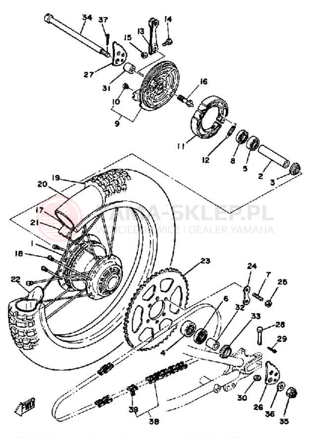 Schemat "Koło tył" do Yamaha DT175H