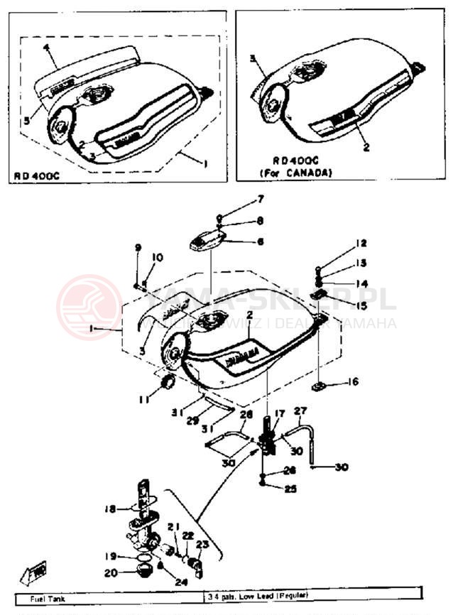 Schemat "zbiornik paliwa" do Yamaha RD400D