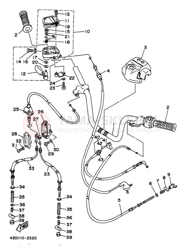 Schemat "Kierownica i osprzęt" do Yamaha TIMBERWOLF 2WD YFB250UJ