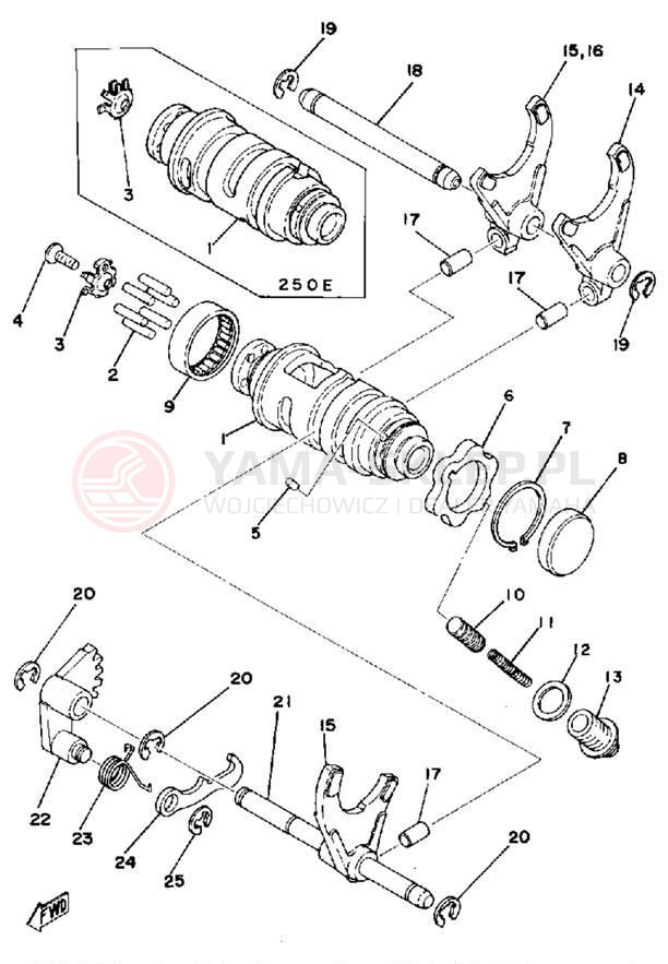 Schemat "Dźwignia zmiany biegów, wałek" do Yamaha IT250E/IT400E