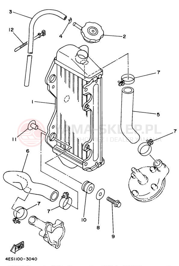 Schemat "Układ chlodzenia" do Yamaha YZ80 YZ80K1
