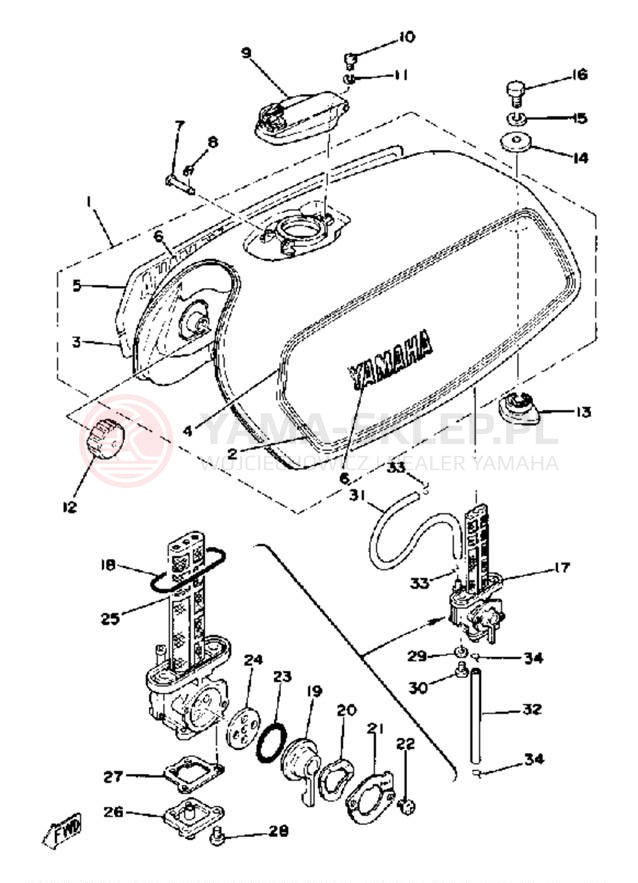 Schemat "zbiornik paliwa" do Yamaha XS400-2E