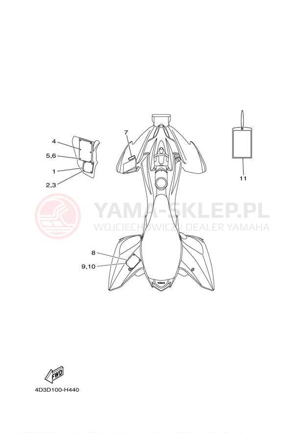 Schemat "naklejki" do Yamaha RAPTOR 250 YFM25RYL/YFM25RYW