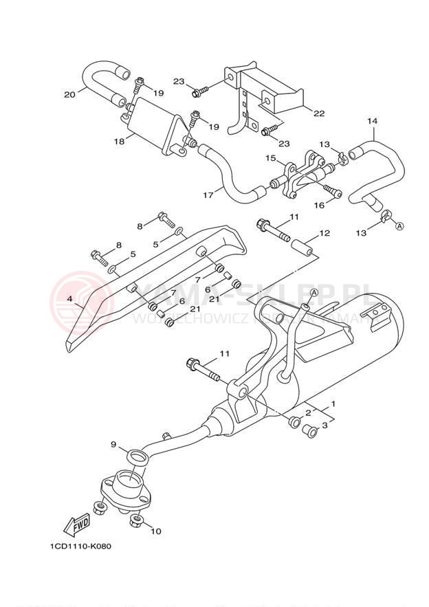 Schemat "Wydech końcowy" do Yamaha ZUMA 50 YW50FDR/YW50FDB