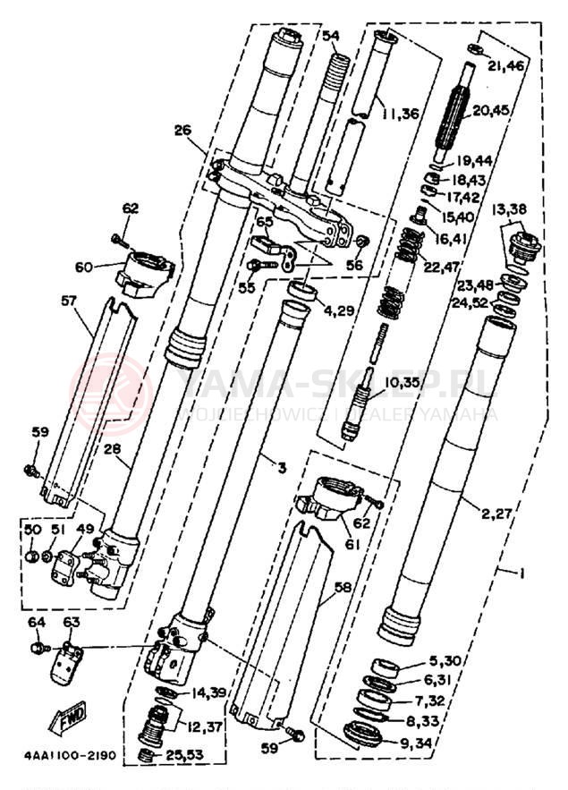 Schemat "Amortyzatory przód" do Yamaha WR500ZD