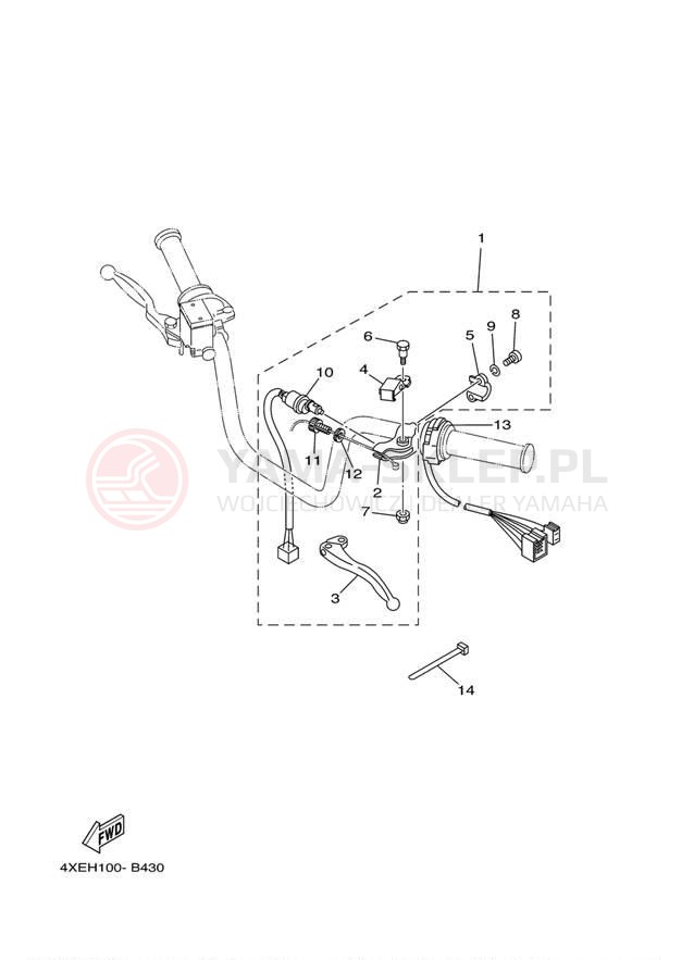 Schemat "Kierownica i osprzęt" do Yamaha BEAR TRACKER YFM250XR