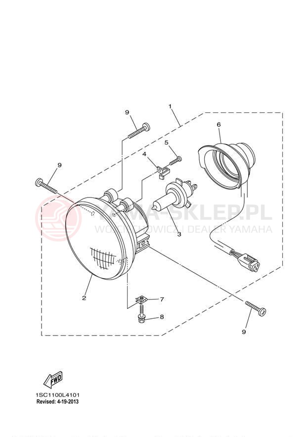Schemat "Lampa przód" do Yamaha GRIZZLY 300 YFM30GBL/YFM30GBGR
