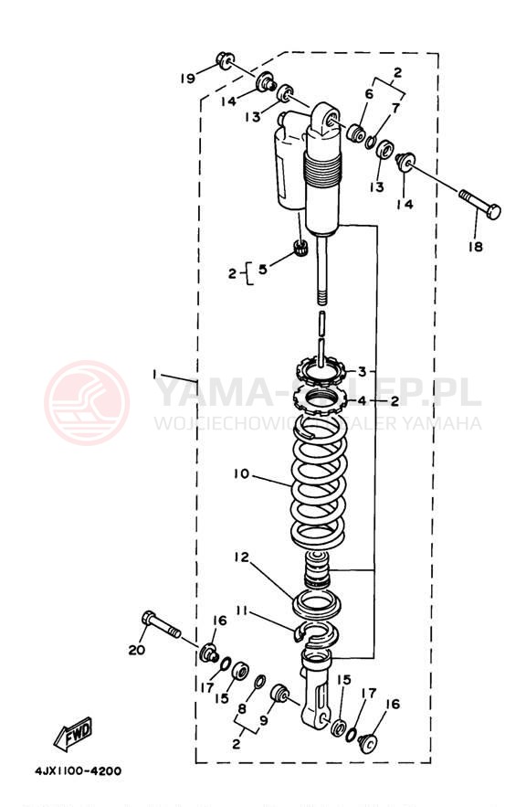 Schemat "zawieszenie tył" do Yamaha WR250ZJ