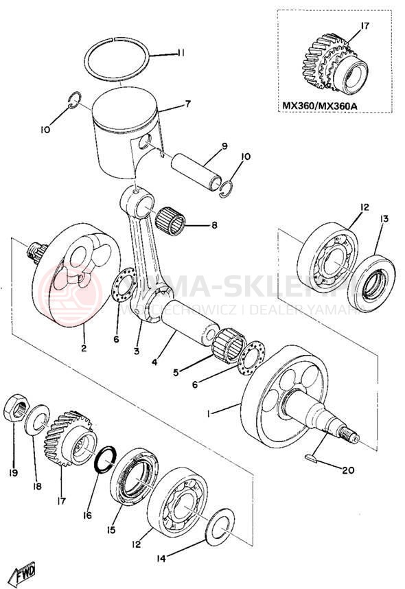 Schemat "Wał korbowy, tłok" do Yamaha MX250/MX360