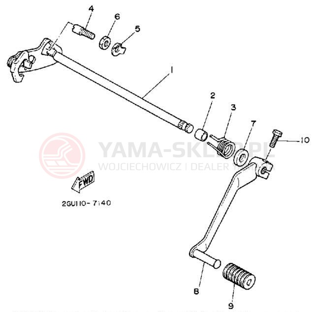 Schemat "Dźwignia zmiany biegów, wałek" do Yamaha YFZ350D