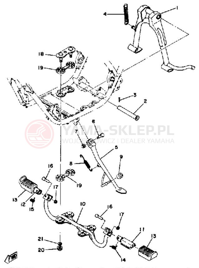 Schemat "Stopka postojowa i podnóżki" do Yamaha RD400E