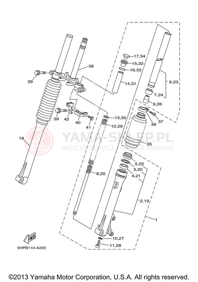 Schemat "Amortyzatory przód" do Yamaha TT-R125L TTR125LV