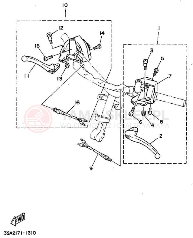 Schemat "Kierownica i osprzęt" do Yamaha JOG CY50F
