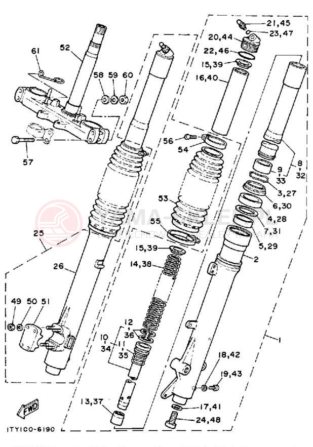 Schemat "Amortyzatory przód" do Yamaha IT200S