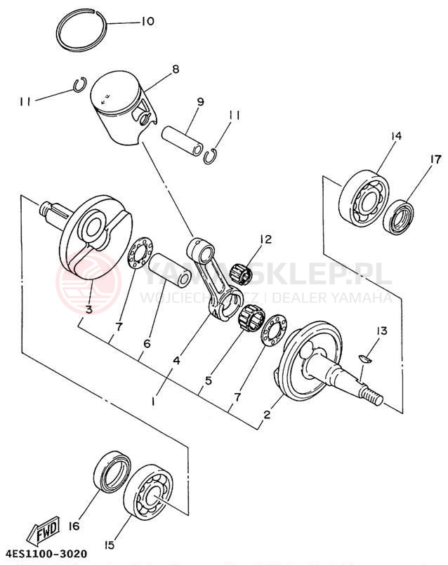 Schemat "Wał korbowy, tłok" do Yamaha YZ80 YZ80L