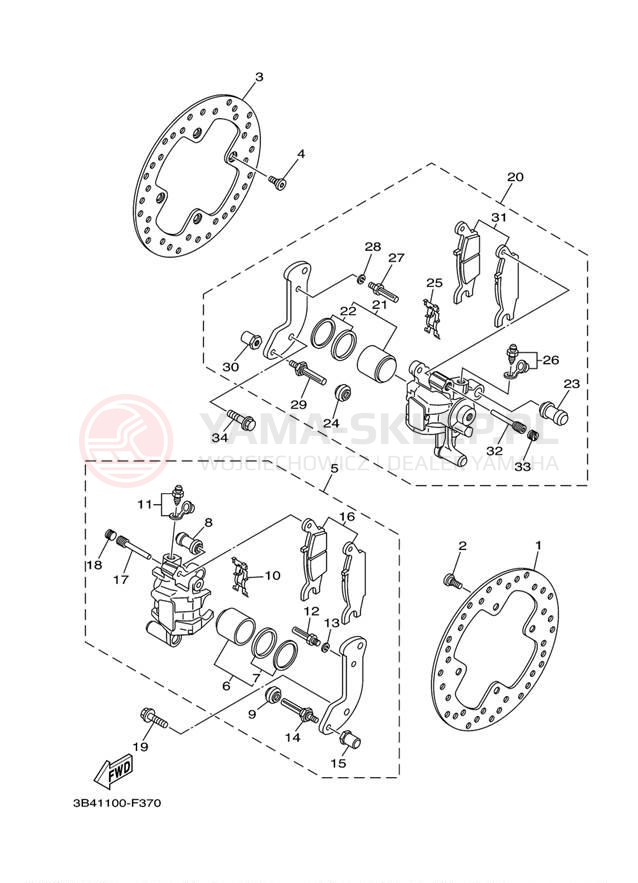 Schemat "Zacisk hamulcowy tylny" do Yamaha GRIZZLY 700 DUCKS YFM7FGPDUW