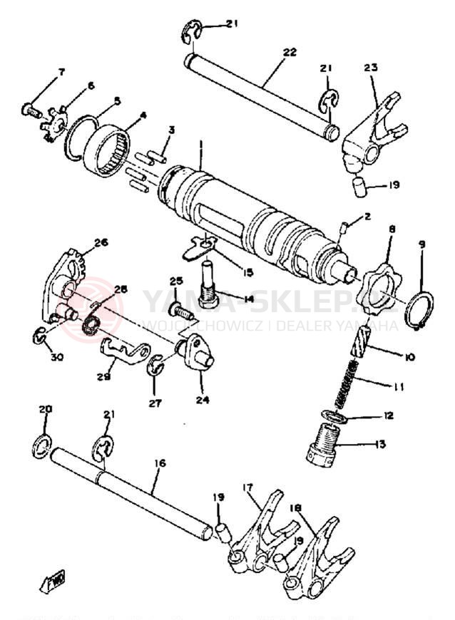 Schemat "Dźwignia zmiany biegów, wałek" do Yamaha XS750SE-31