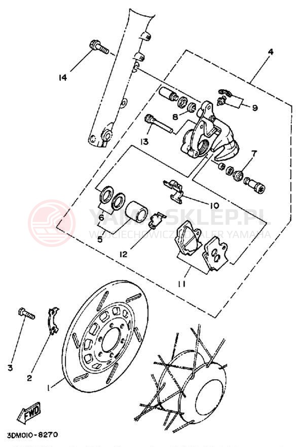 Schemat "Zacisk hamulcowy + tarcza przód" do Yamaha ROUTE 66 XV250UC/XV250U