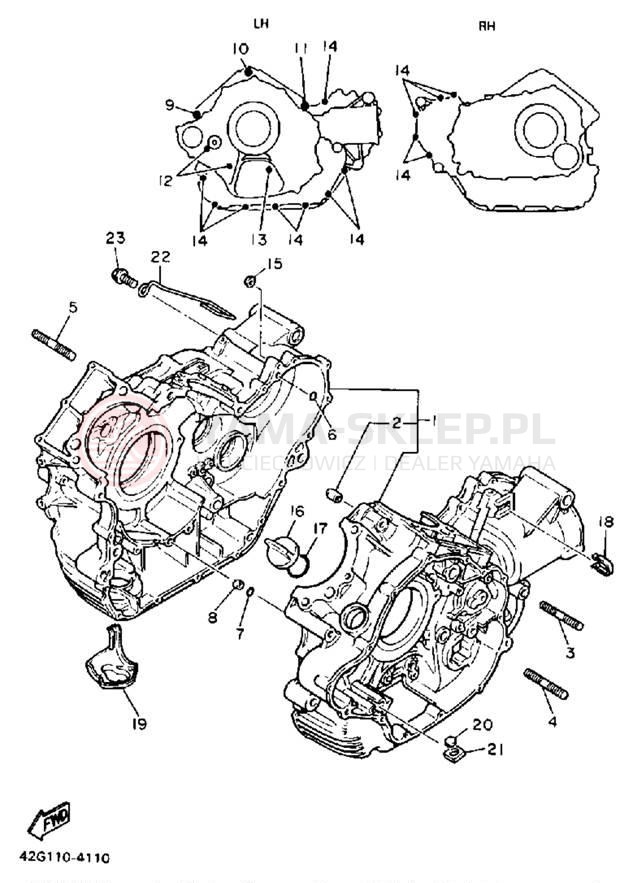 Schemat "Obudowa silnika" do Yamaha VIRAGO 1100 XV1100BC/XV1100B