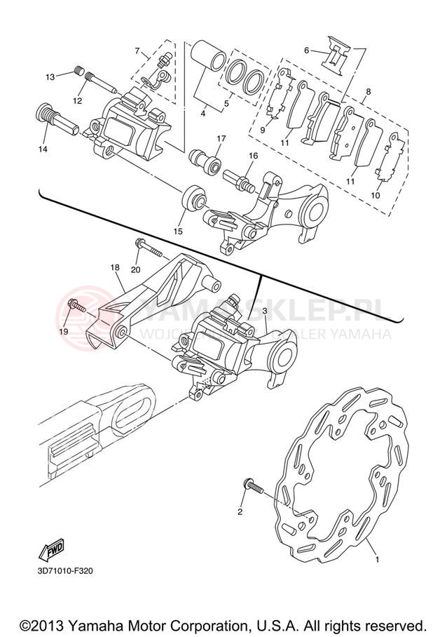 Schemat "Zacisk hamulcowy tylny" do Yamaha WR250X WR25XXL/WR25XXCL