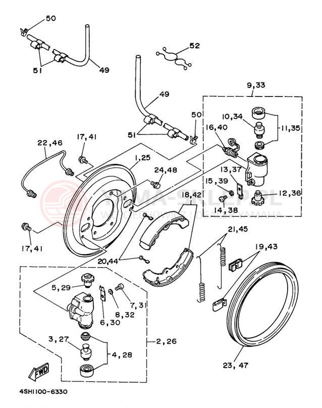 Schemat "Układ hamulcowy przód" do Yamaha BIG BEAR 4WD YFM350FWBJ_MNH