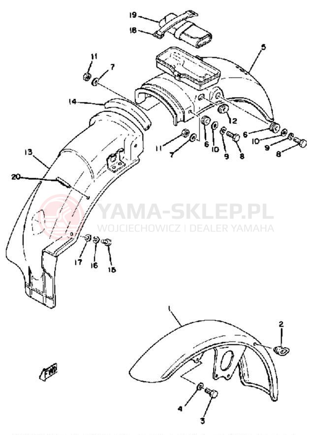 Schemat "Błotniki przód i tył" do Yamaha XS400F
