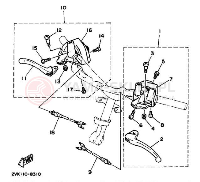 Schemat "Kierownica i osprzęt" do Yamaha JOG CG50W