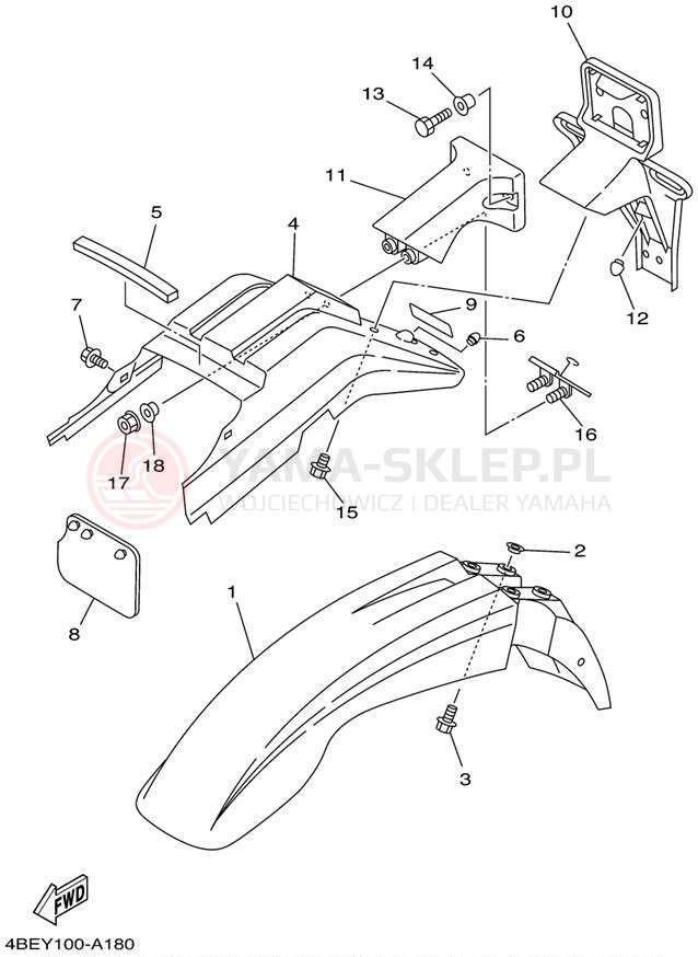 Schemat "błotnik" do Yamaha XT225 XT225P/XT225PC
