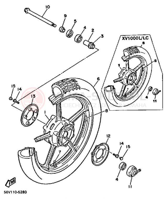 Schemat "Koło przód" do Yamaha VIRAGO 1000 XV1000NC/XV1000N