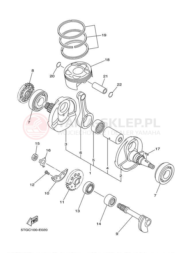 Schemat "Wał korbowy, tłok" do Yamaha YFZ450 YFZ45DB/YFZ45DW