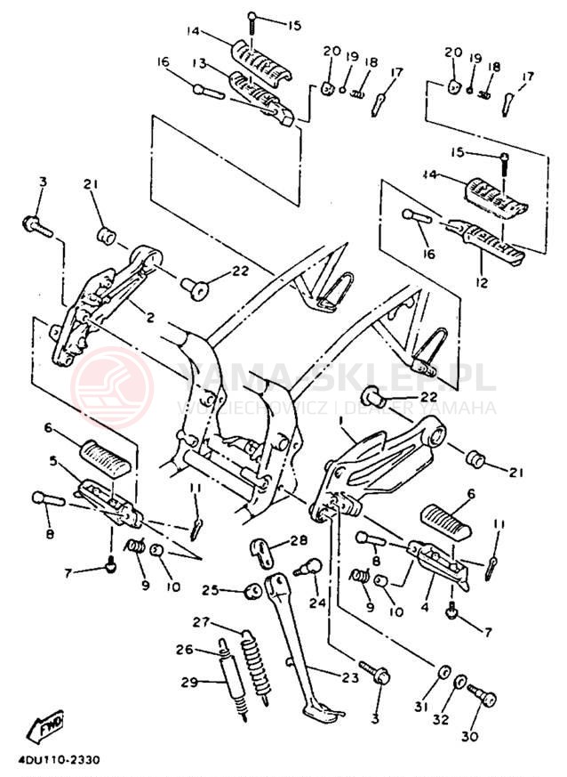 Schemat "Stopka postojowa i podnóżki" do Yamaha SECA II XJ600SDC/XJ600SD