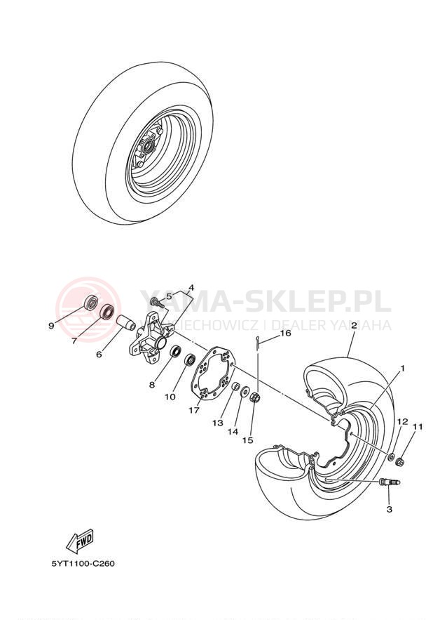 Schemat "Koło przód" do Yamaha RAPTOR 350 YFM35RZW
