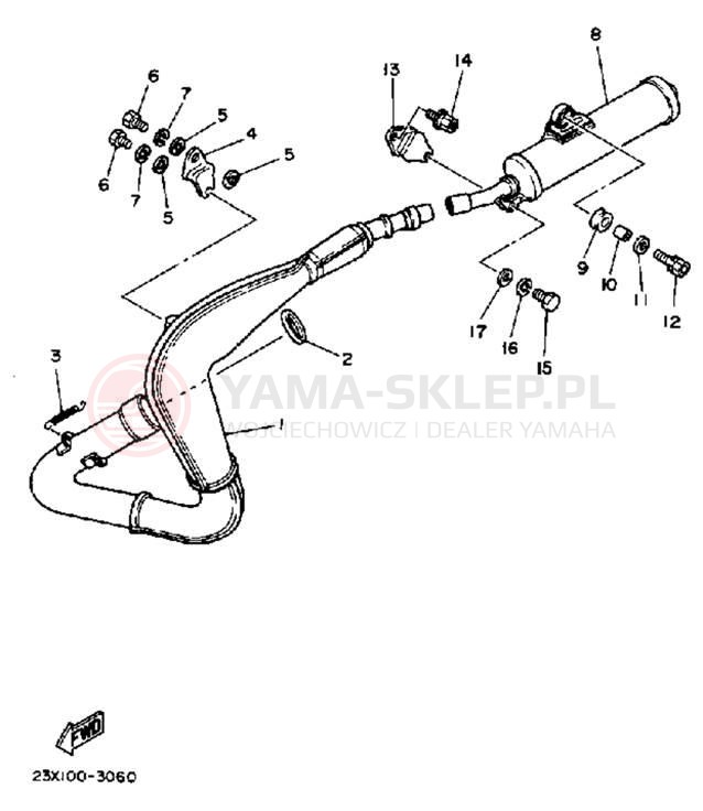 Schemat "Wydech końcowy" do Yamaha YZ490 YZ490K
