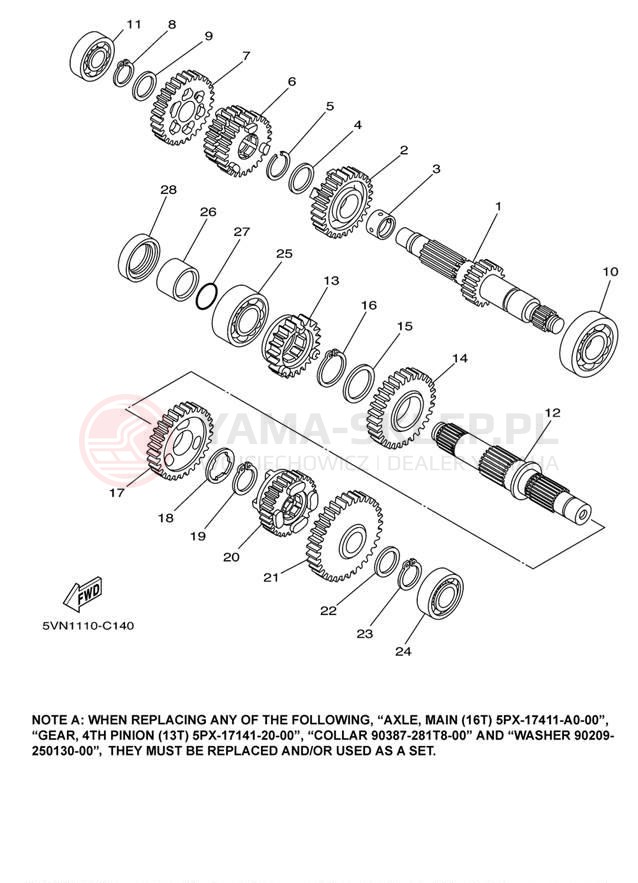 Schemat "Skrzynia biegów " do Yamaha XV17PCP/XV17PCPC