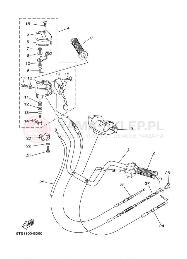 Schemat "Kierownica i osprzęt" do Yamaha GRIZZLY 350 4WD YFM35FGW