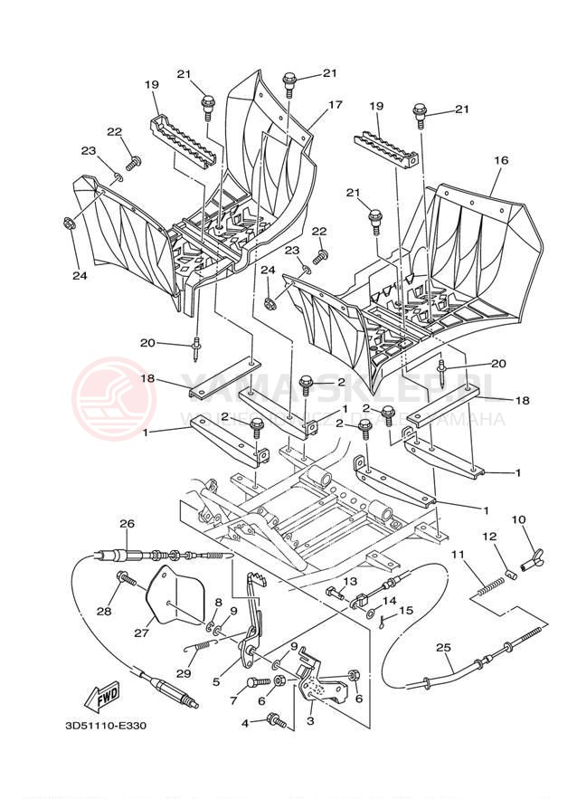 Schemat "Stopka postojowa i podnóżki" do Yamaha WOLVERINE 350 2WD YFM35XV