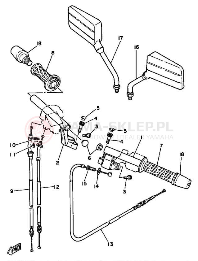 Schemat "Kierownica i osprzęt" do Yamaha SRX250TC/SRX250T